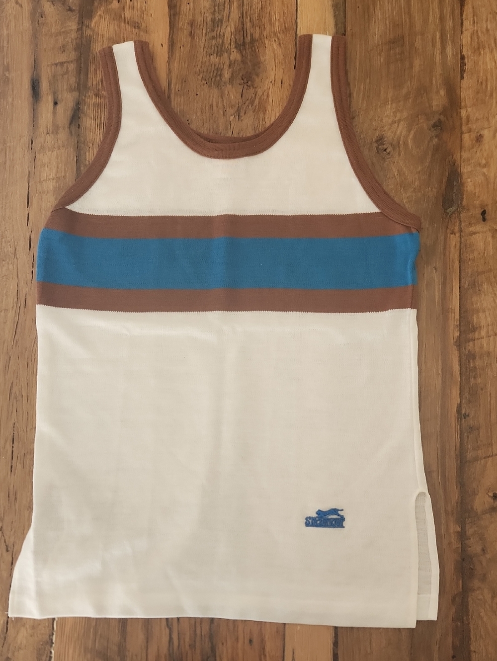 Slazenger White Tank with Blue Chest Band and Brown Trim Sz S